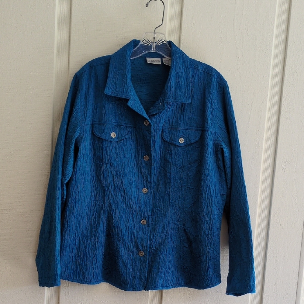 Chico's Vibrant Blue Textured Blouse